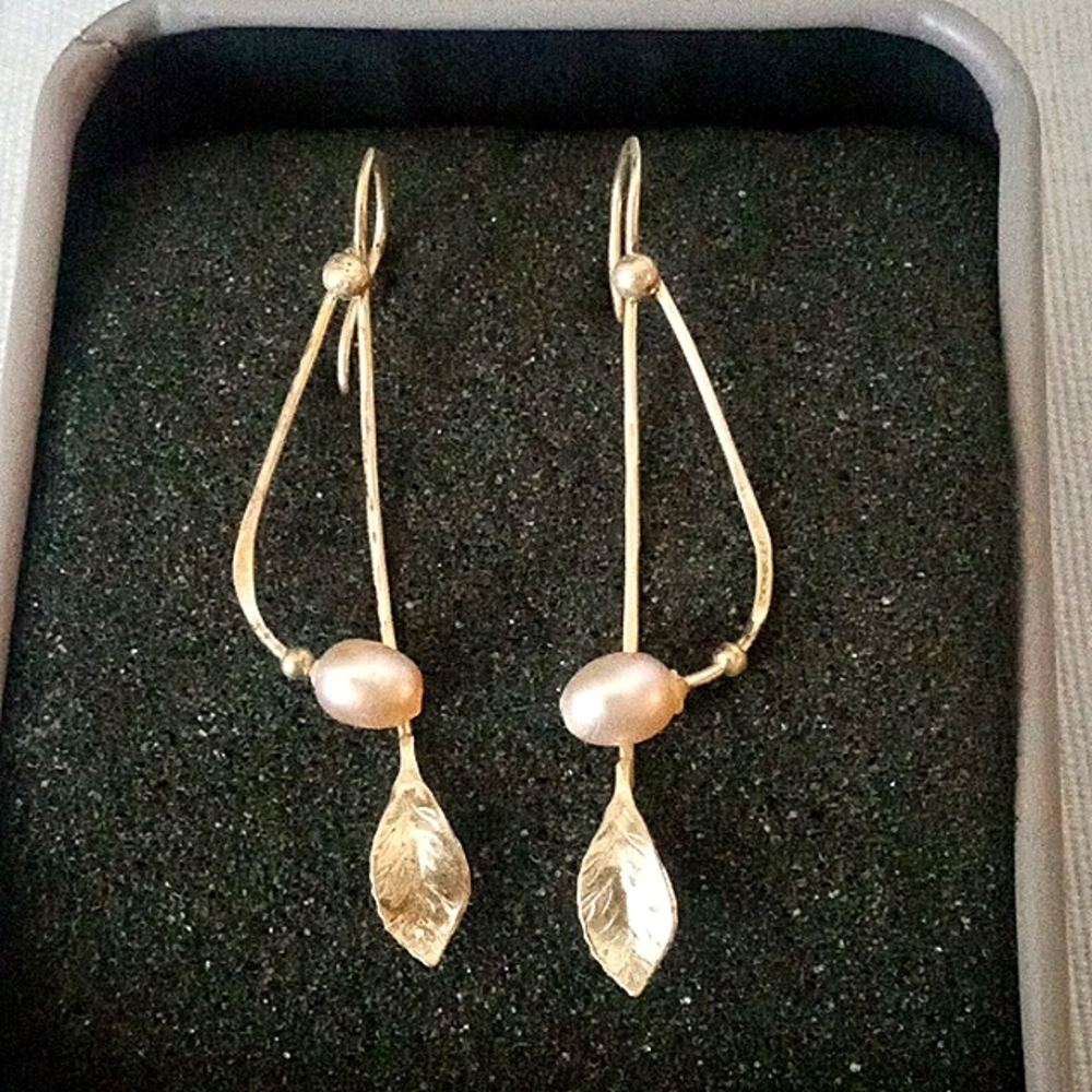 Vintage Sterling Artisan Made Earrings With Light Pink Pearls